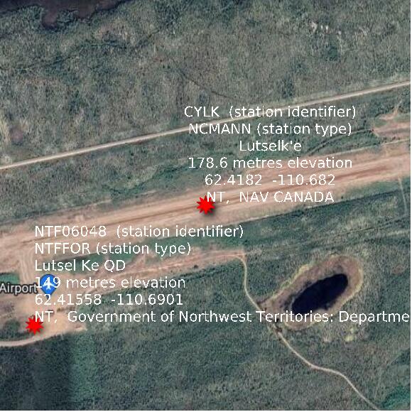 map at zoomlvl 1x1 kilometres for Lutselk'e