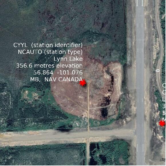 map at zoomlvl 1x1 kilometres for Lynn Lake