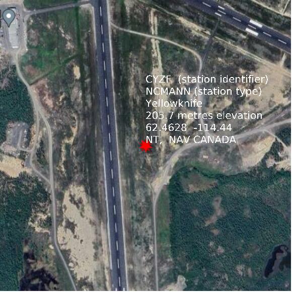 map at zoomlvl 1x1 kilometres for Yellowknife