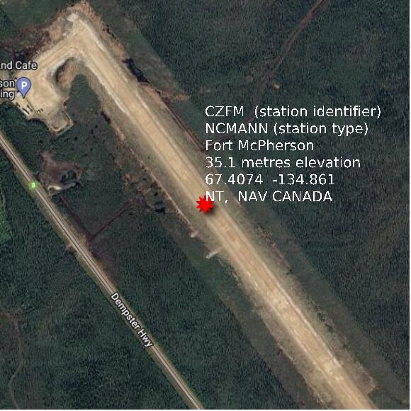 map at zoomlvl 1x1 kilometres for Fort McPherson