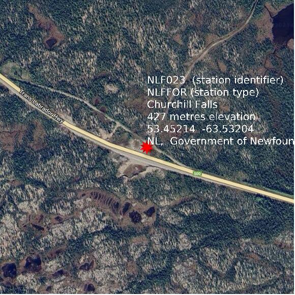 map at zoomlvl 1x1 kilometres for Churchill Falls