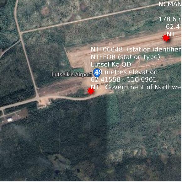 map at zoomlvl 1x1 kilometres for Lutsel Ke QD