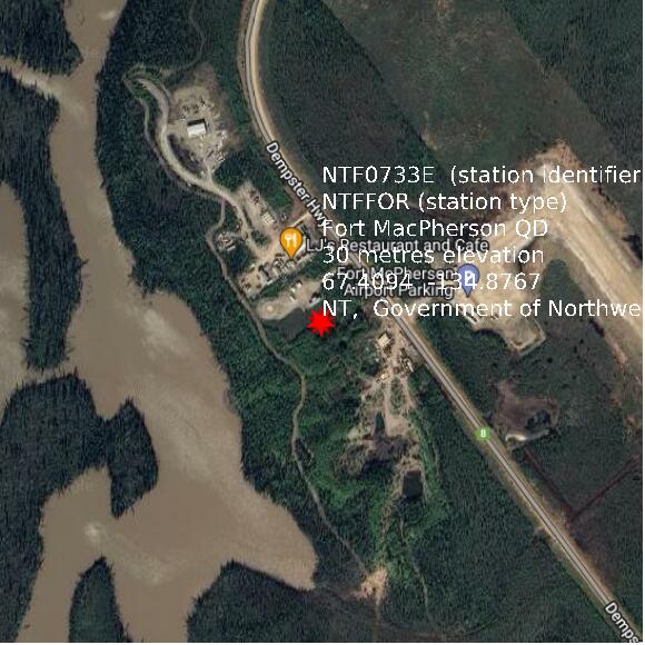map at zoomlvl 1x1 kilometres for Fort MacPherson QD