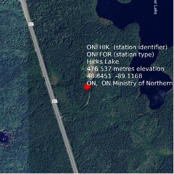 map at zoomlvl 1x1 kilometres for Hicks Lake