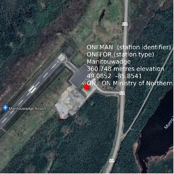 map at zoomlvl 1x1 kilometres for Manitouwadge