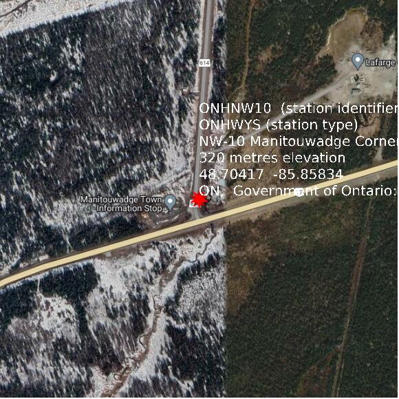 map at zoomlvl 1x1 kilometres for NW-10 Manitouwadge Corners