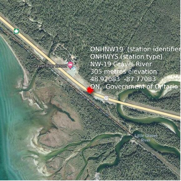 map at zoomlvl 1x1 kilometres for NW-19 Gravel River