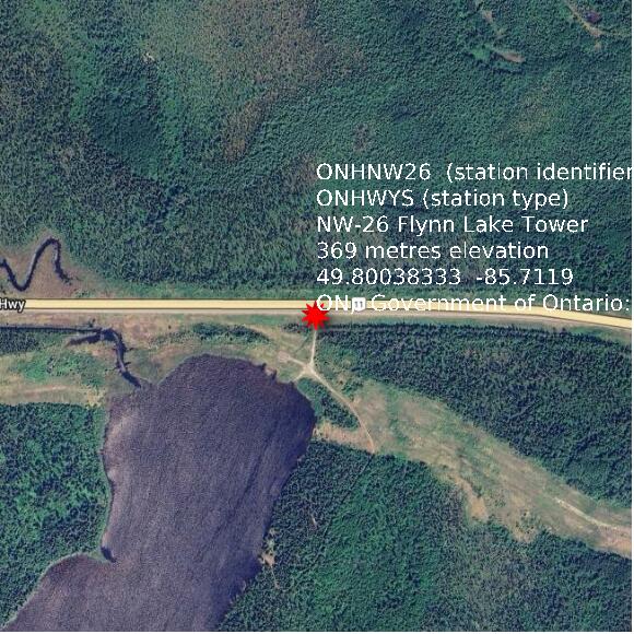 map at zoomlvl 1x1 kilometres for NW-26 Flynn Lake Tower