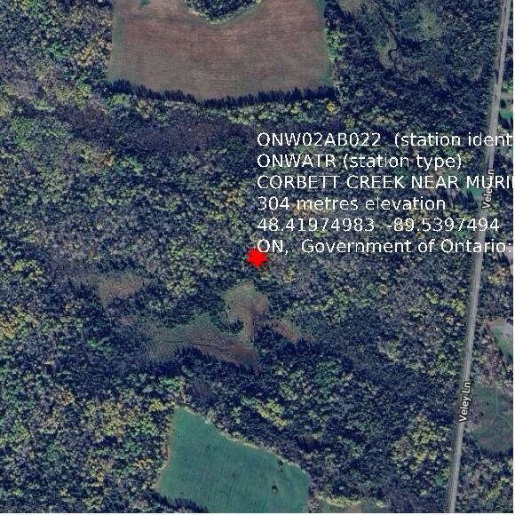 map at zoomlvl 1x1 kilometres for CORBETT CREEK NEAR MURILLO