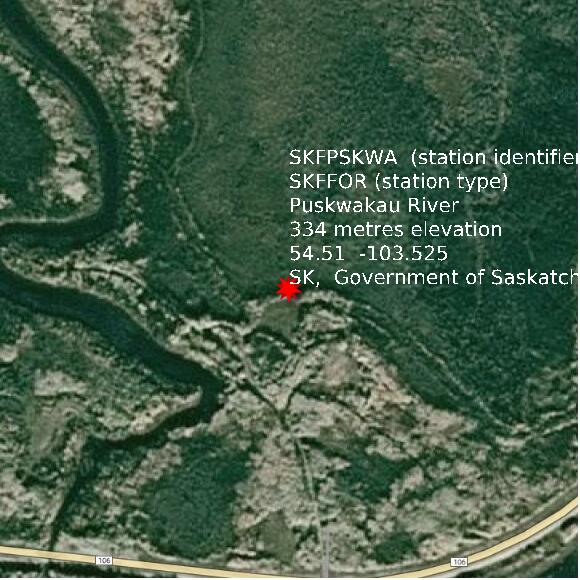 map at zoomlvl 1x1 kilometres for Puskwakau River