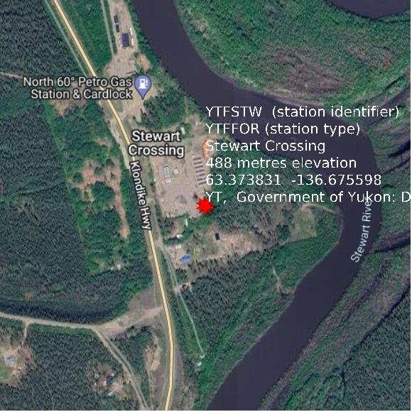 map at zoomlvl 1x1 kilometres for Stewart Crossing