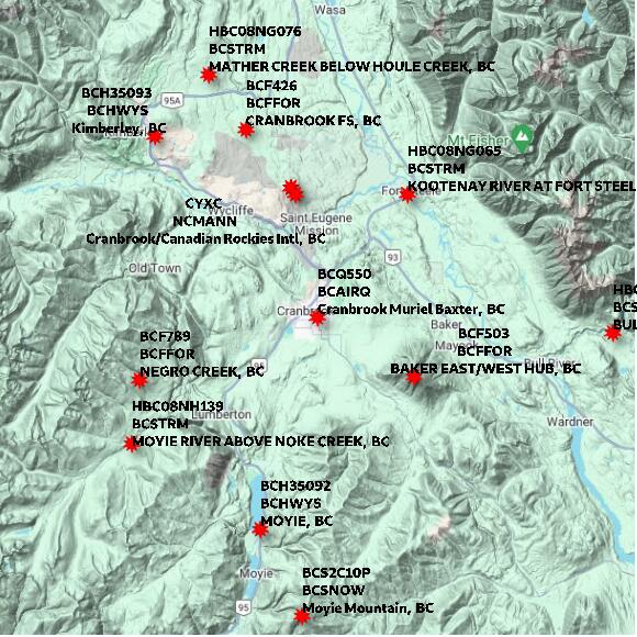 map at zoomlvl 60x60 kilometres for Cranbrook Muriel Baxter