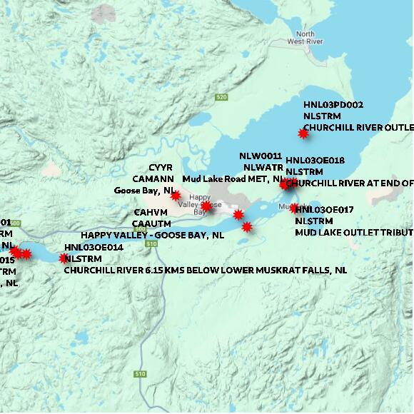 map at zoomlvl 60x60 kilometres for HAPPY VALLEY - GOOSE BAY
