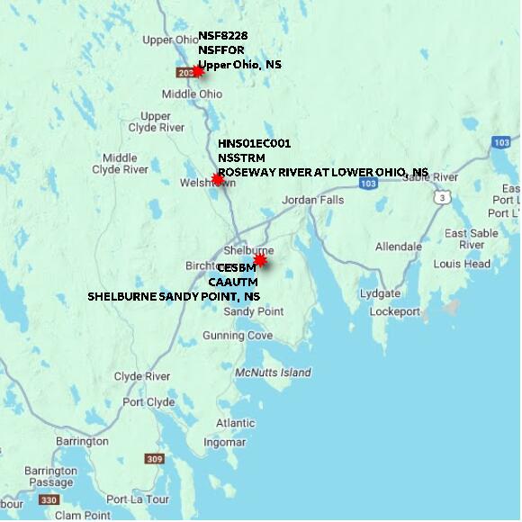 map at zoomlvl 60x60 kilometres for SHELBURNE SANDY POINT