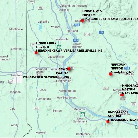 map at zoomlvl 60x60 kilometres for WOODSTOCK NEWBRIDGE