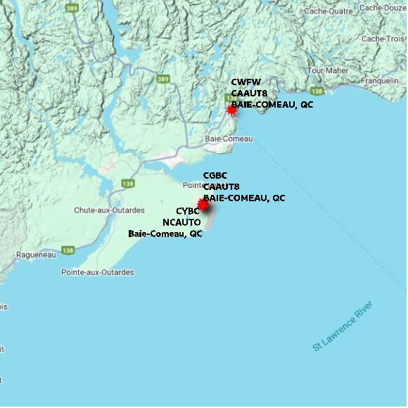 map at zoomlvl 60x60 kilometres for BAIE-COMEAU