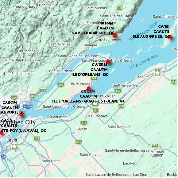 map at zoomlvl 60x60 kilometres for ILE D'ORLEANS - QUAI DE ST-JEAN