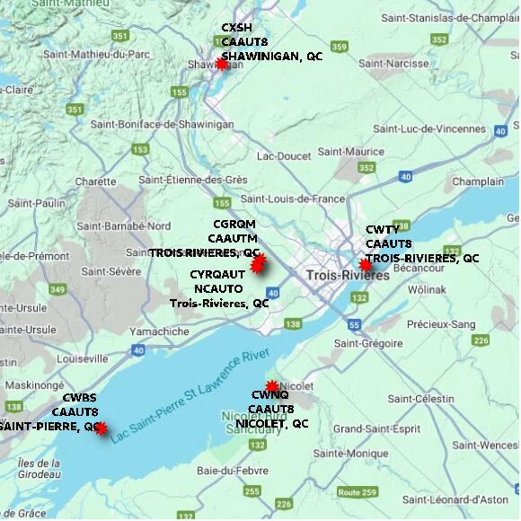 map at zoomlvl 60x60 kilometres for TROIS RIVIERES