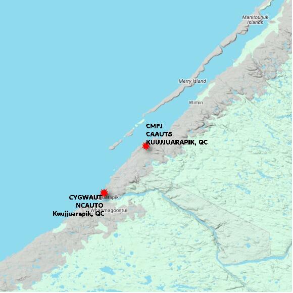 map at zoomlvl 60x60 kilometres for KUUJJUARAPIK