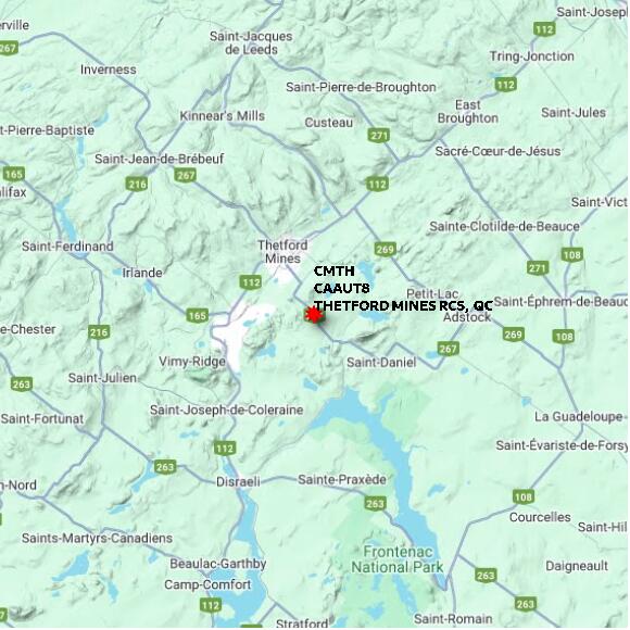 map at zoomlvl 60x60 kilometres for THETFORD MINES RCS