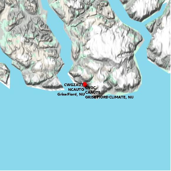 map at zoomlvl 60x60 kilometres for GRISE FIORD CLIMATE