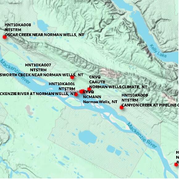 map at zoomlvl 60x60 kilometres for NORMAN WELLS CLIMATE
