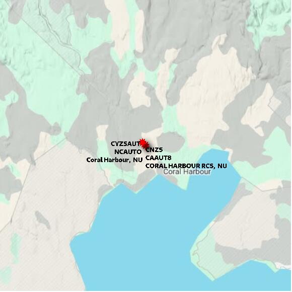 map at zoomlvl 60x60 kilometres for CORAL HARBOUR RCS