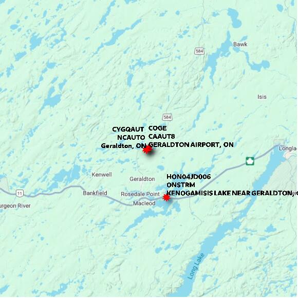 map at zoomlvl 60x60 kilometres for GERALDTON AIRPORT