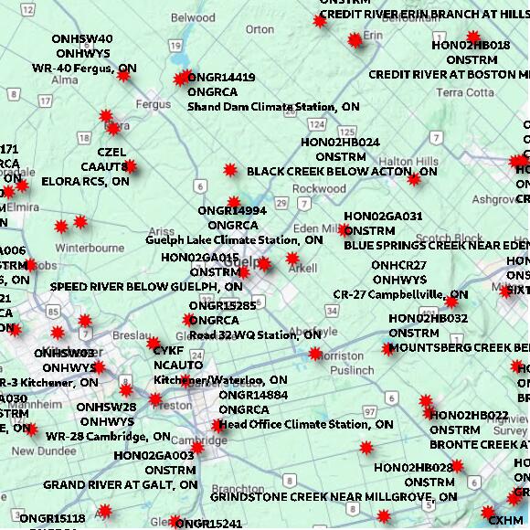 map at zoomlvl 60x60 kilometres for GUELPH TURFGRASS INSTITUTE