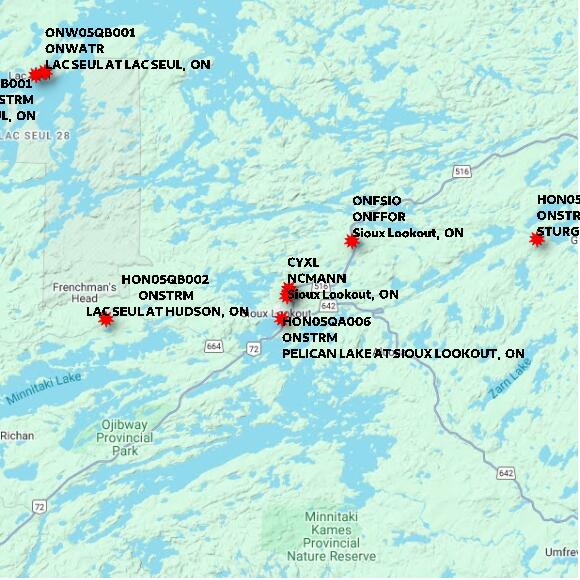 map at zoomlvl 60x60 kilometres for SIOUX LOOKOUT AIRPORT