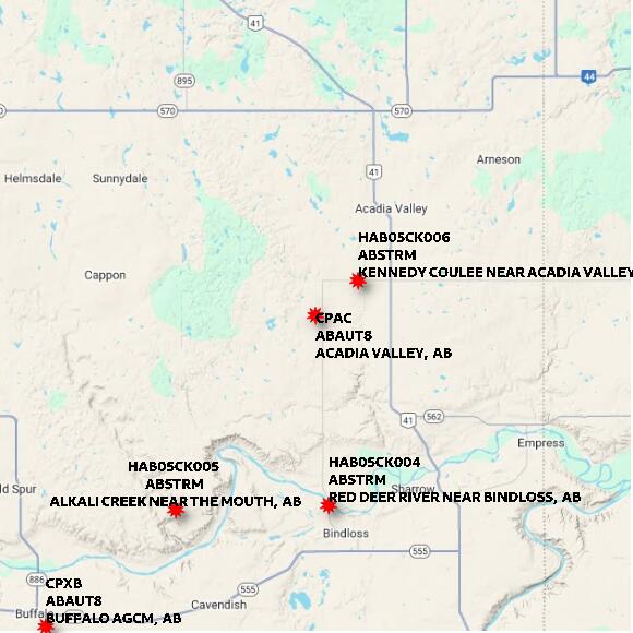 map at zoomlvl 60x60 kilometres for ACADIA VALLEY