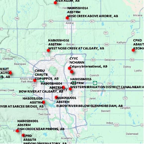 map at zoomlvl 60x60 kilometres for CALGARY INT'L CS