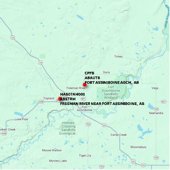 map at zoomlvl 60x60 kilometres for FORT ASSINIBOINE AGCM