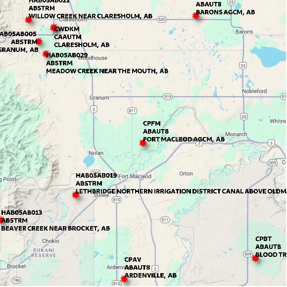 map at zoomlvl 60x60 kilometres for FORT MACLEOD AGCM