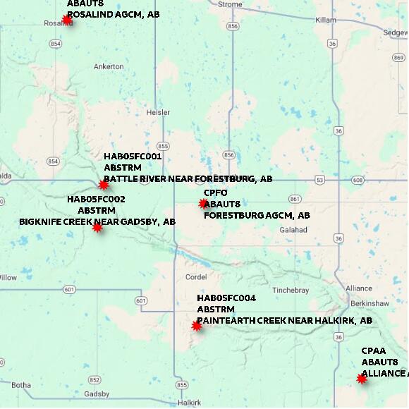 map at zoomlvl 60x60 kilometres for FORESTBURG AGCM