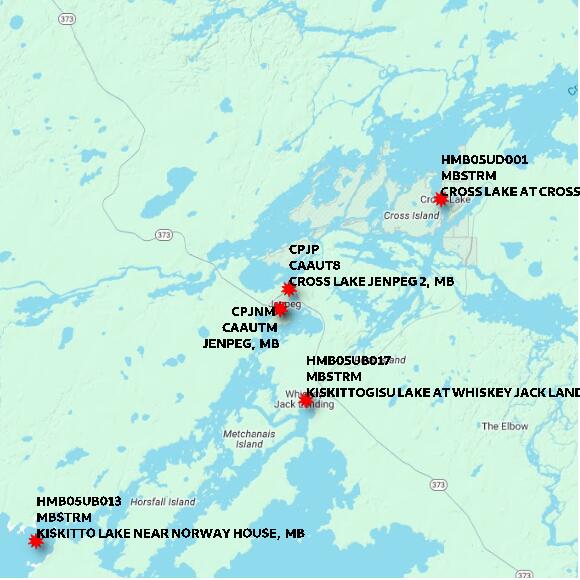 map at zoomlvl 60x60 kilometres for CROSS LAKE JENPEG 2