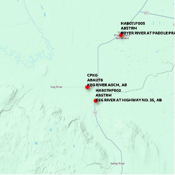 map at zoomlvl 60x60 kilometres for KEG RIVER AGCM