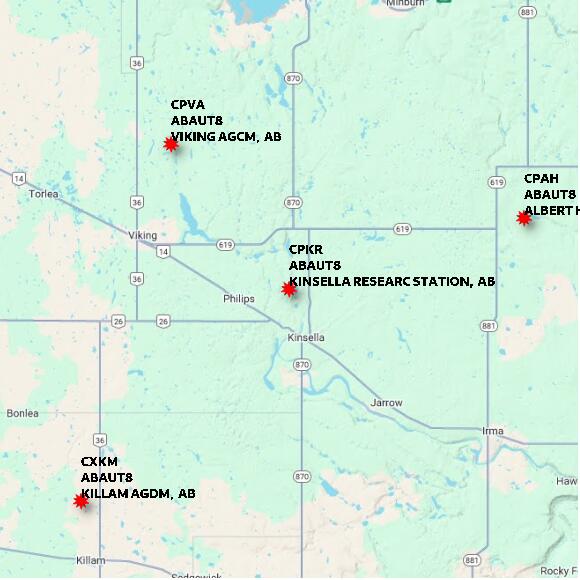 map at zoomlvl 60x60 kilometres for KINSELLA RESEARC STATION