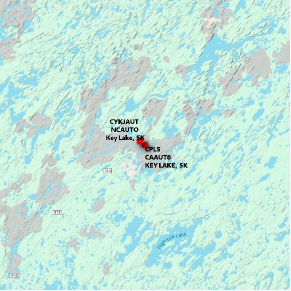 map at zoomlvl 60x60 kilometres for KEY LAKE