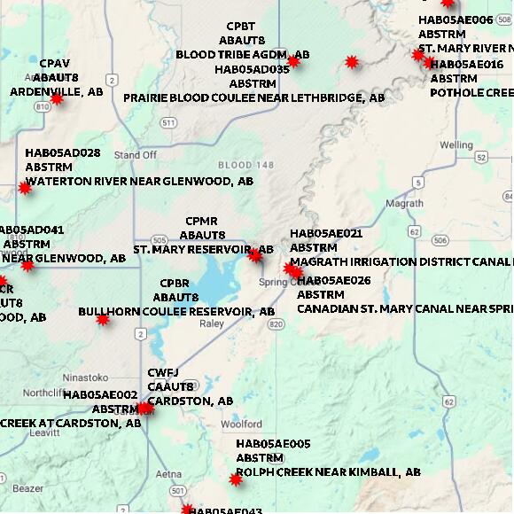 map at zoomlvl 60x60 kilometres for ST. MARY RESERVOIR