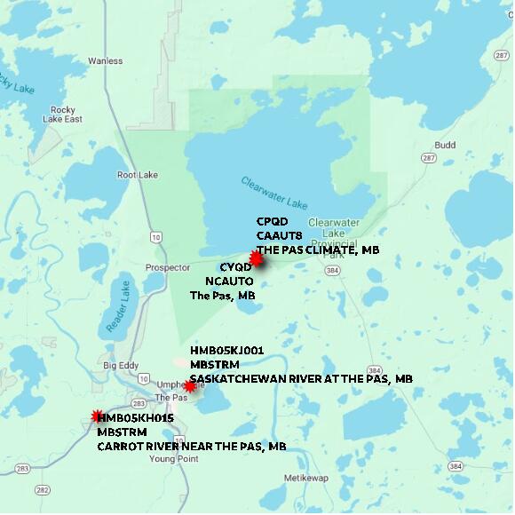 map at zoomlvl 60x60 kilometres for THE PAS CLIMATE