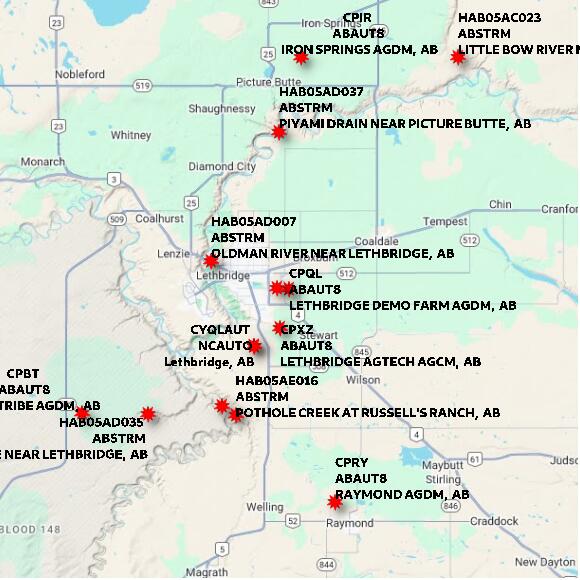 map at zoomlvl 60x60 kilometres for LETHBRIDGE DEMO FARM AGDM