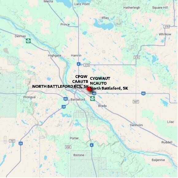 map at zoomlvl 60x60 kilometres for NORTH BATTLEFORD RCS