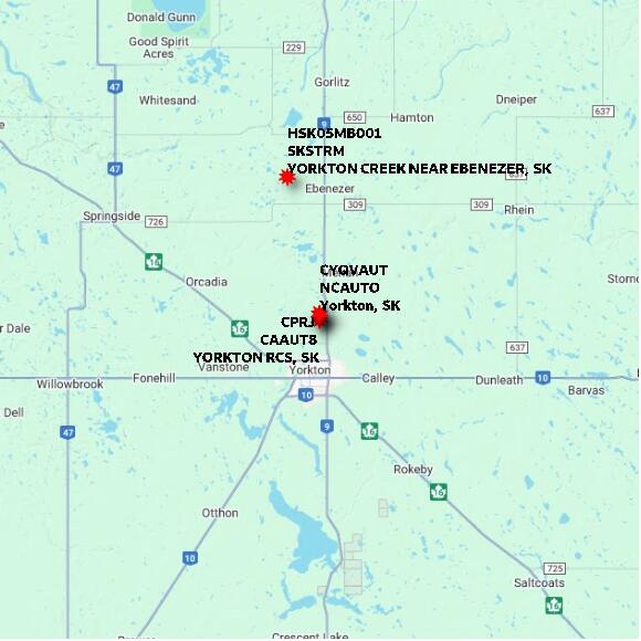 map at zoomlvl 60x60 kilometres for YORKTON RCS