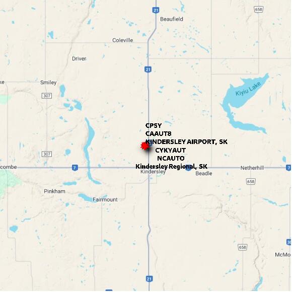 map at zoomlvl 60x60 kilometres for KINDERSLEY AIRPORT