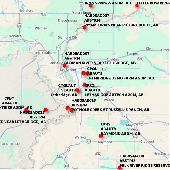 map at zoomlvl 60x60 kilometres for LETHBRIDGE AGTECH AGCM