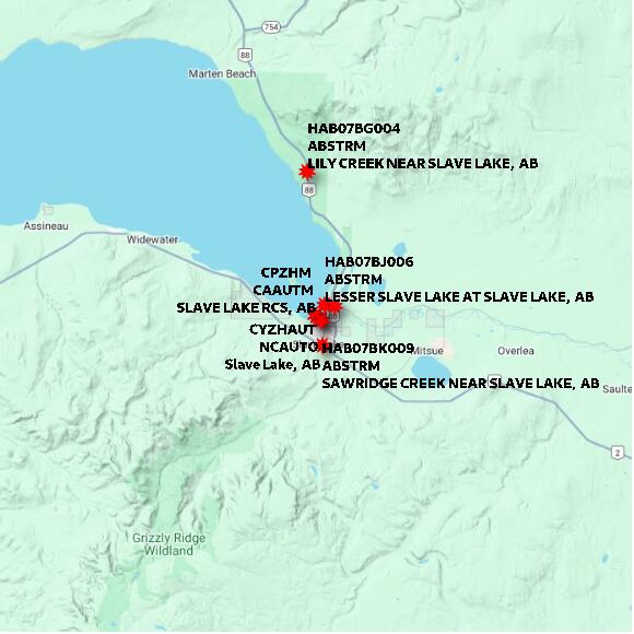 map at zoomlvl 60x60 kilometres for SLAVE LAKE RCS
