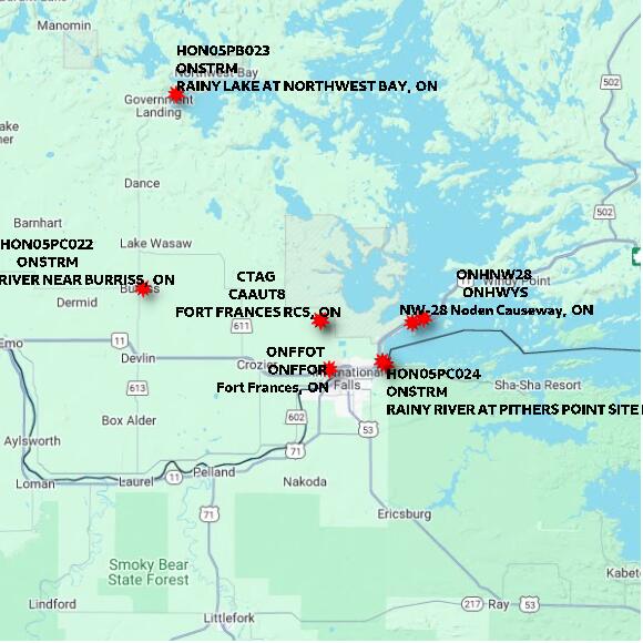 map at zoomlvl 60x60 kilometres for FORT FRANCES RCS