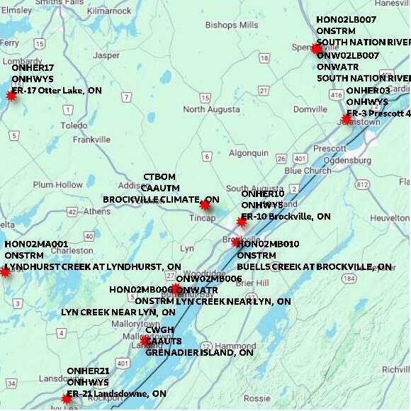 map at zoomlvl 60x60 kilometres for BROCKVILLE CLIMATE