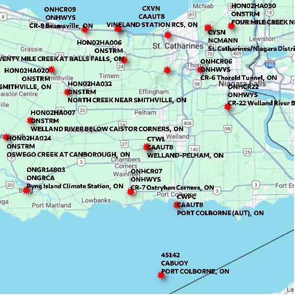 map at zoomlvl 60x60 kilometres for WELLAND-PELHAM